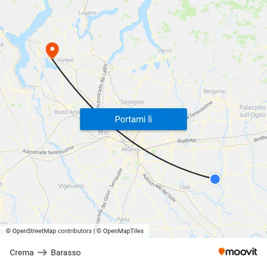 Crema to Barasso map