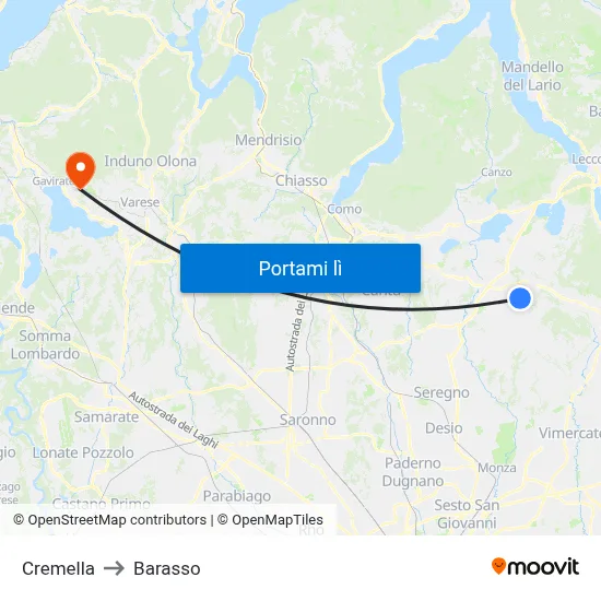 Cremella to Barasso map