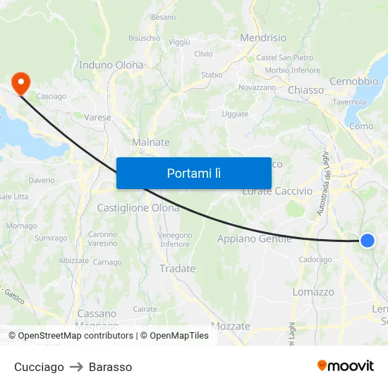 Cucciago to Barasso map