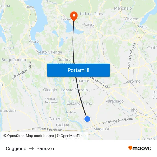 Cuggiono to Barasso map