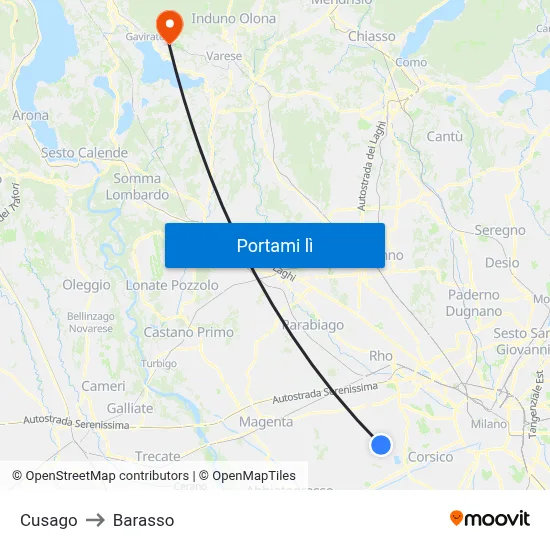 Cusago to Barasso map