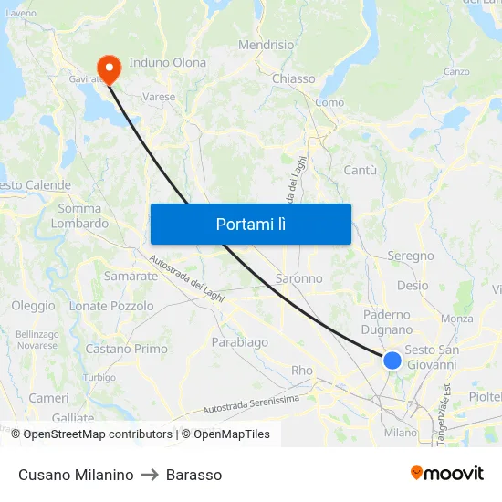 Cusano Milanino to Barasso map