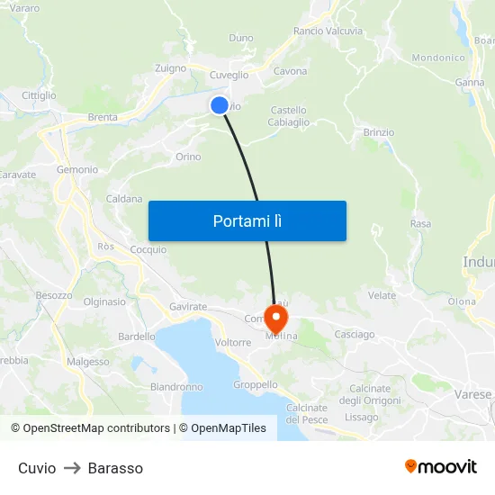 Cuvio to Barasso map