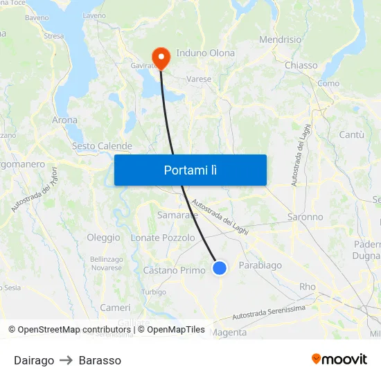 Dairago to Barasso map