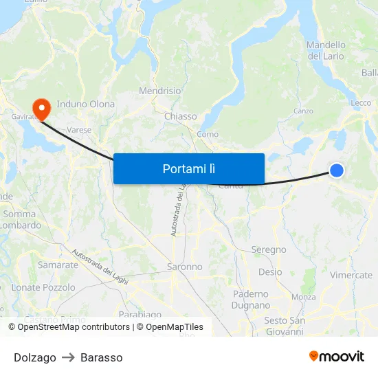 Dolzago to Barasso map