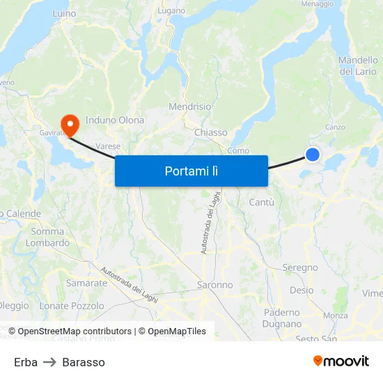Erba to Barasso map