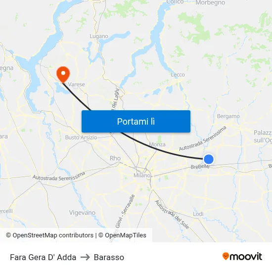 Fara Gera D' Adda to Barasso map