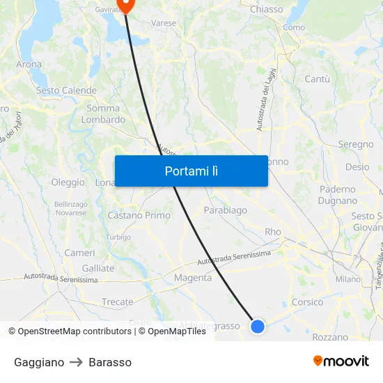 Gaggiano to Barasso map