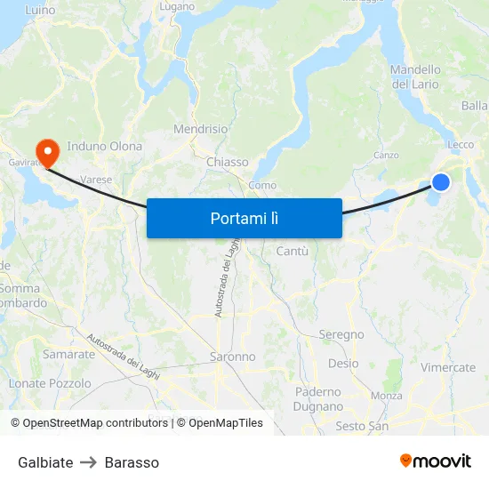 Galbiate to Barasso map