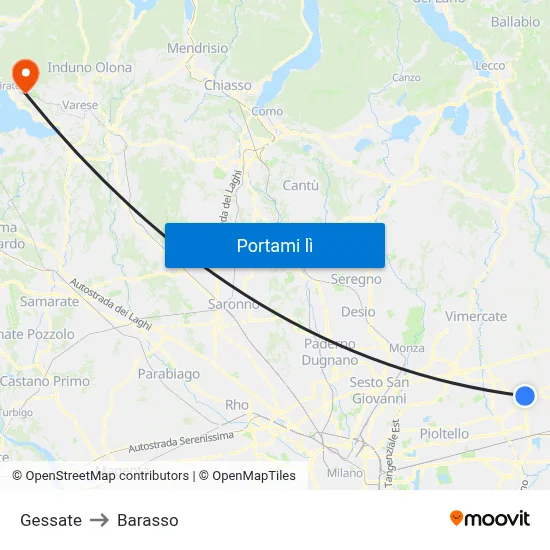 Gessate to Barasso map