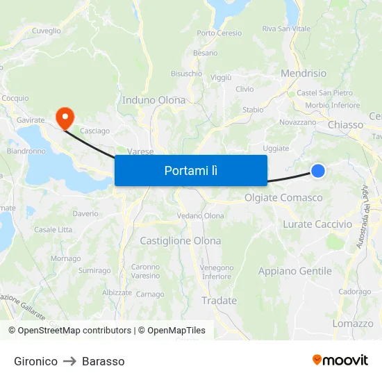 Gironico to Barasso map