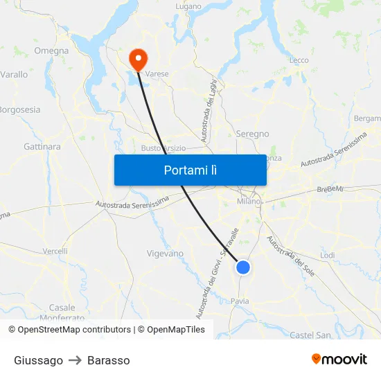 Giussago to Barasso map