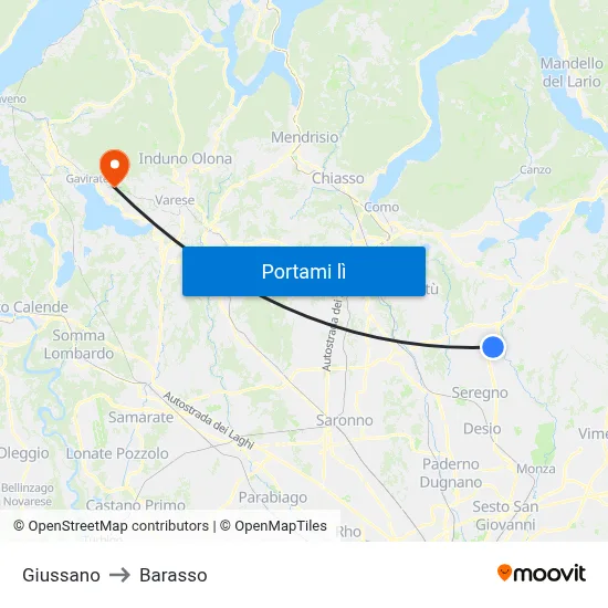 Giussano to Barasso map