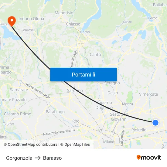 Gorgonzola to Barasso map
