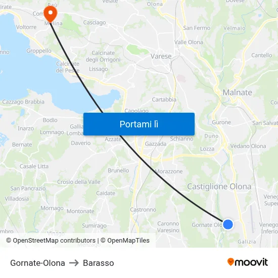 Gornate-Olona to Barasso map
