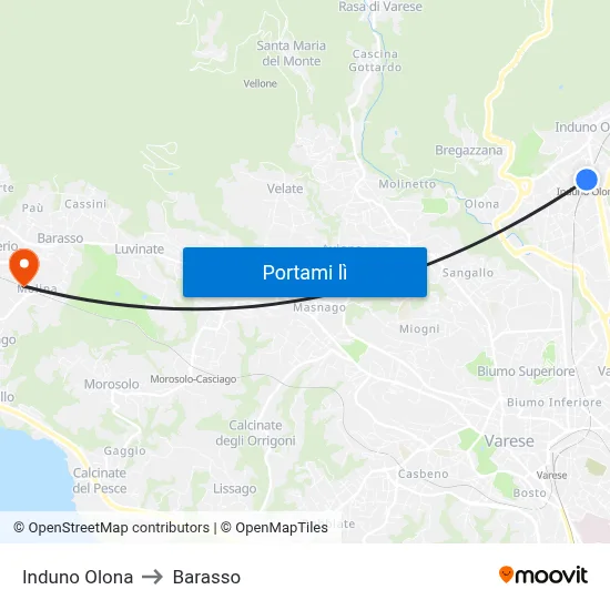 Induno Olona to Barasso map