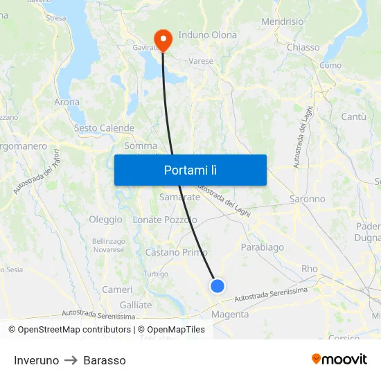 Inveruno to Barasso map