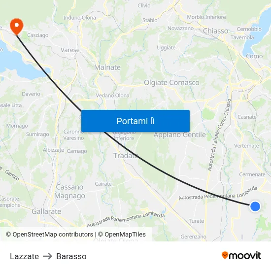 Lazzate to Barasso map
