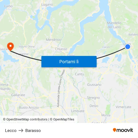 Lecco to Barasso map