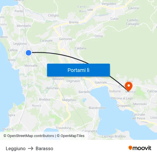 Leggiuno to Barasso map