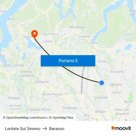 Lentate Sul Seveso to Barasso map