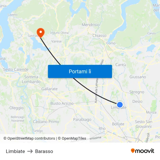 Limbiate to Barasso map
