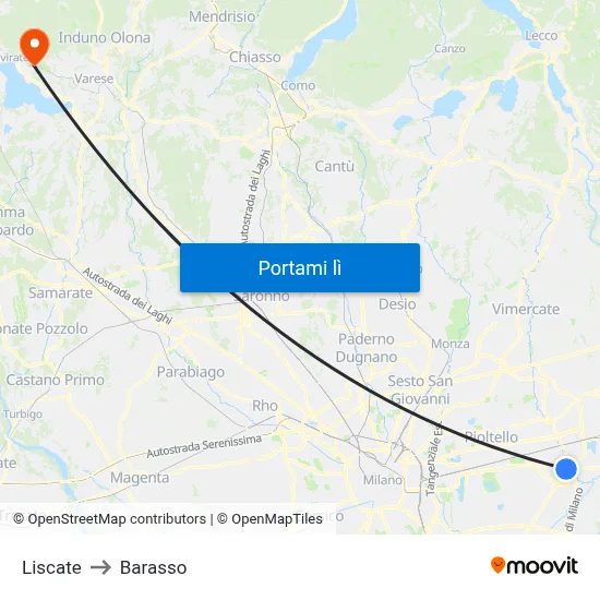 Liscate to Barasso map