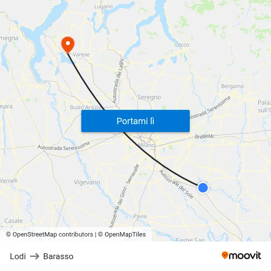 Lodi to Barasso map