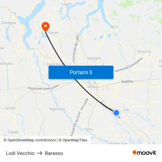 Lodi Vecchio to Barasso map