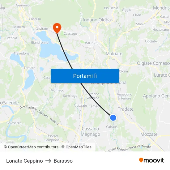 Lonate Ceppino to Barasso map