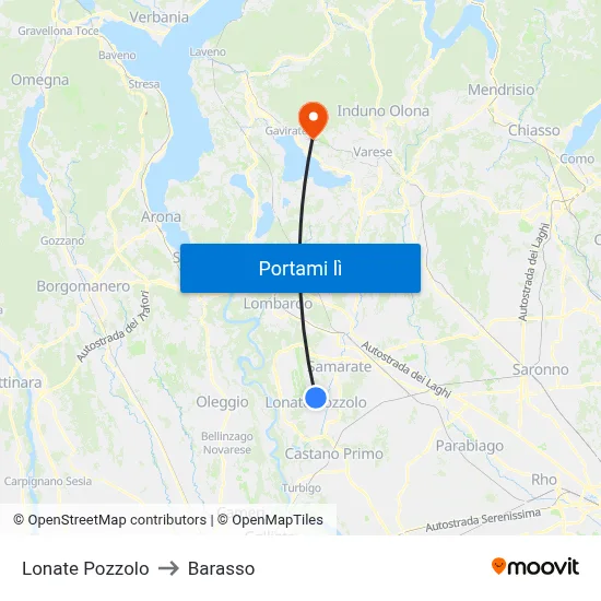 Lonate Pozzolo to Barasso map