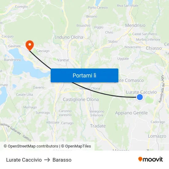 Lurate Caccivio to Barasso map