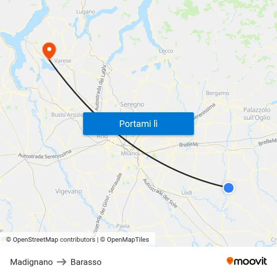Madignano to Barasso map