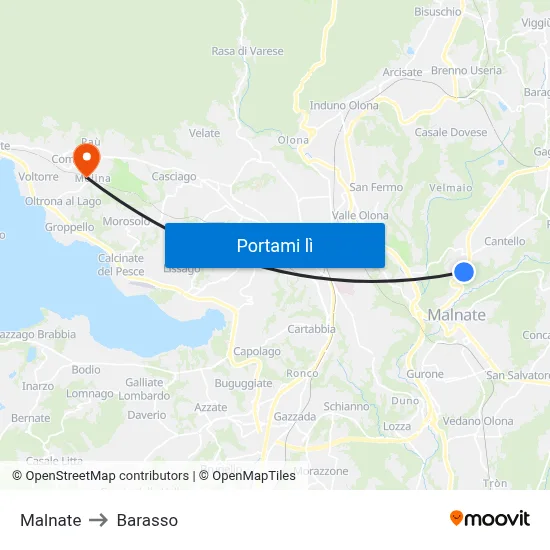 Malnate to Barasso map