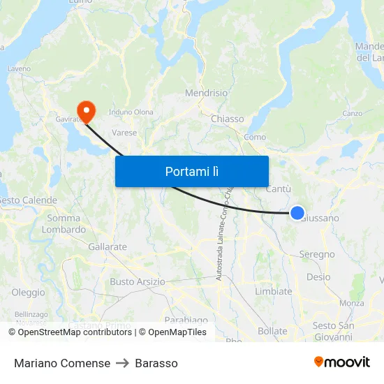 Mariano Comense to Barasso map