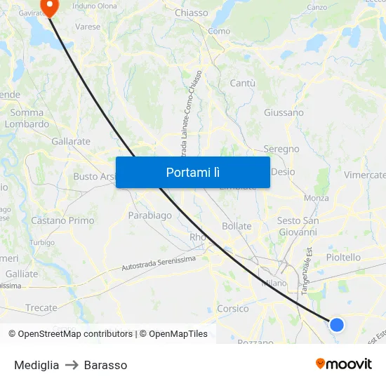 Mediglia to Barasso map