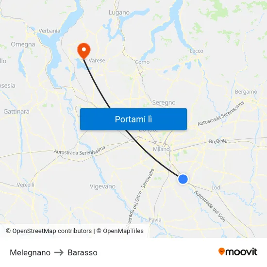 Melegnano to Barasso map