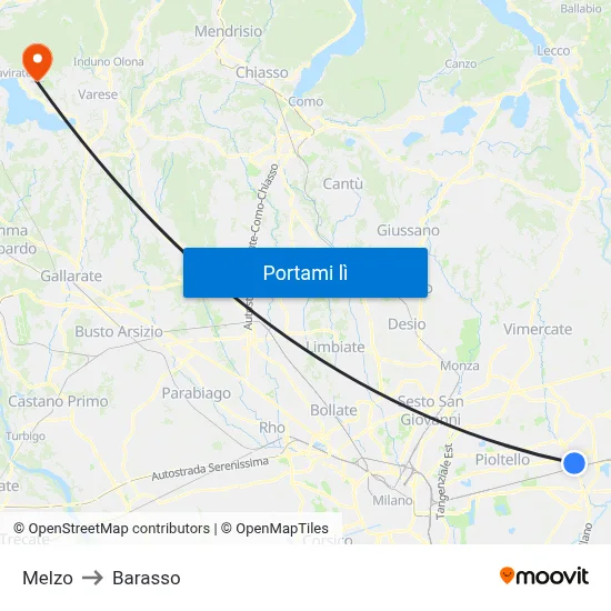 Melzo to Barasso map