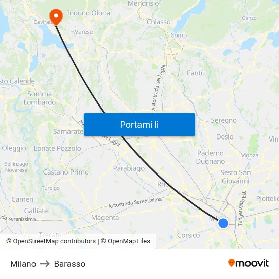 Milano to Barasso map