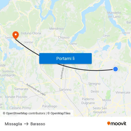 Missaglia to Barasso map
