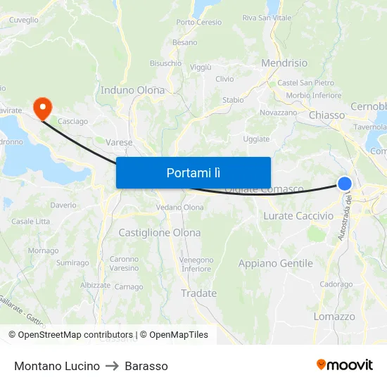 Montano Lucino to Barasso map