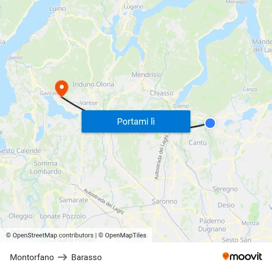 Montorfano to Barasso map