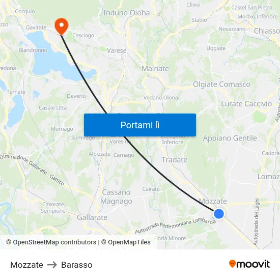 Mozzate to Barasso map