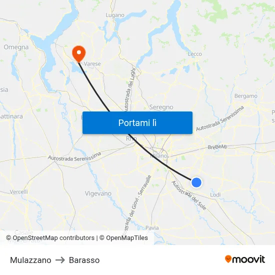 Mulazzano to Barasso map
