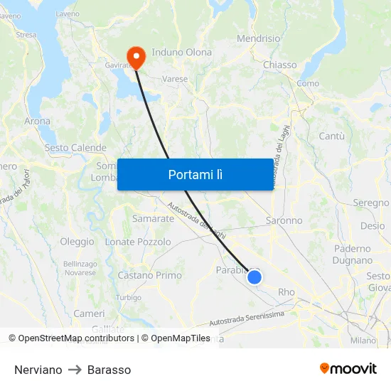Nerviano to Barasso map