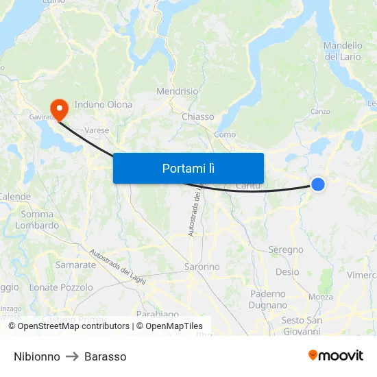 Nibionno to Barasso map
