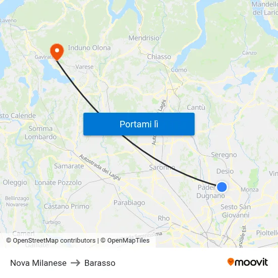 Nova Milanese to Barasso map