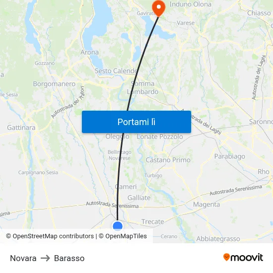 Novara to Barasso map