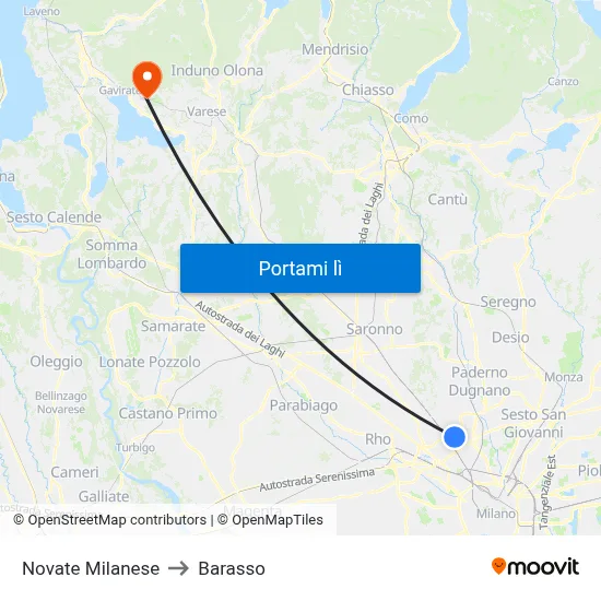 Novate Milanese to Barasso map