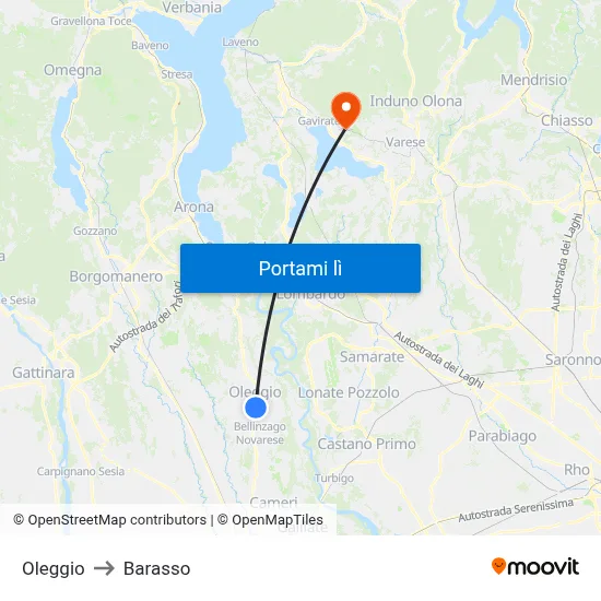 Oleggio to Barasso map